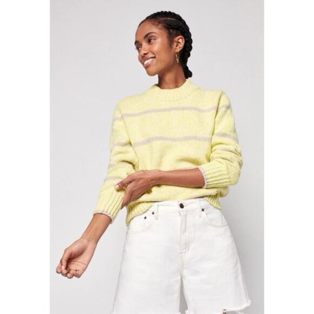 Faherty brights cuddle sweater in striped limeade size xs